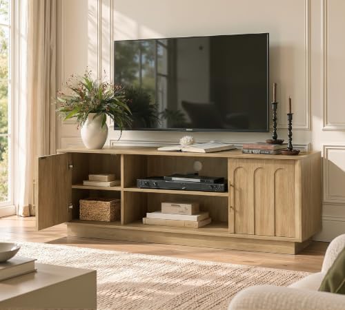 59" Modern TV Stand with Storage, Oak, Arched Design, view 6