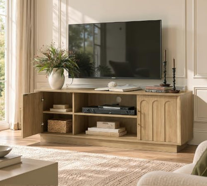 59" Modern TV Stand with Storage, Oak, Arched Design, view 6