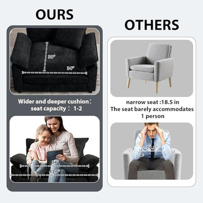 Modern Oversized Chair, Comfy Chenille Accent Chair Large Upholstered Armchair with Extra Thick and Deep Seat Lounge Chair for Living Room,Bedroom,Apartment (Black)
