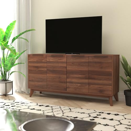 Hatfield Engineered Wood TV Stand for up to 64" TVs, Media Console/TV Cabinet with Adjustable Shelf and Soft Close Doors, Dark Walnut