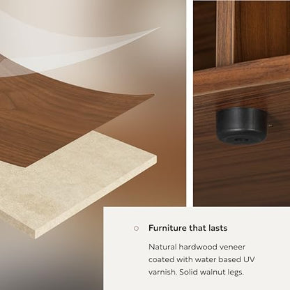35'' Round Coffee Table with Storage and Shelves - Round Center Table for Living Room and Office. Wood Mid Century Modern Coffee Tables for Living Room (Walnut)