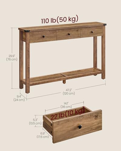 47.2" Narrow Console Table with 3 Drawers and Open Storage Shelf, view 4