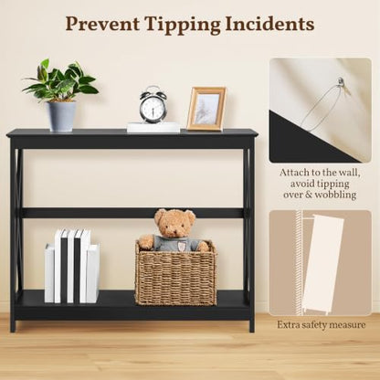 Narrow Black Entryway Console Table, 2-Tier X-Frame Storage Shelf, view 6