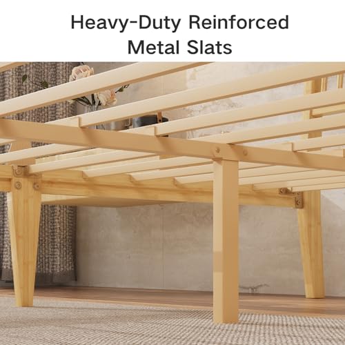 14" Solid Bamboo Wood Queen Bed Frame with Headboard, Natural, view 6