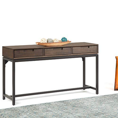 Banting Console Table - 54 Inch Wide Solid Hardwood Sofa Table in Walnut Brown, Mid-Century Modern Storage Table for Entryway or Living Room with 3 Drawers and Industrial Metal Base