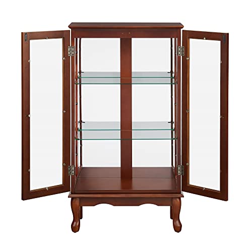 Knocbel Classic 3-Shelf Curio Cabinet with Tempered Glass Doors and Adjustable Storage Shelves, 43.5" Height Free Standing Display Showcase Bookshelf for Living Room Bedroom Home Office (Walnut)