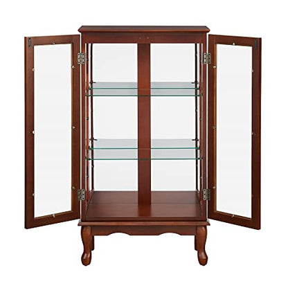 Knocbel Classic 3-Shelf Curio Cabinet with Tempered Glass Doors and Adjustable Storage Shelves, 43.5" Height Free Standing Display Showcase Bookshelf for Living Room Bedroom Home Office (Walnut)