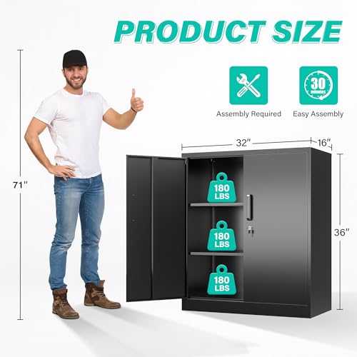 36 inch Metal Storage Cabinet with Doors and Shelves, view 4