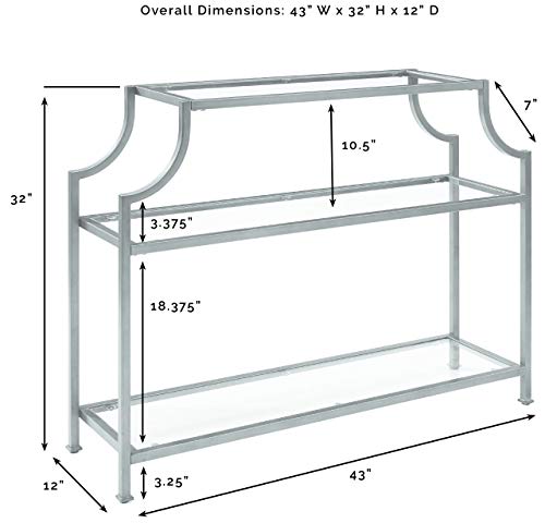 Aimee Sofa Console Table with Storage Shelves for Hall, Entryway, or Living Room, Gold and Glass
