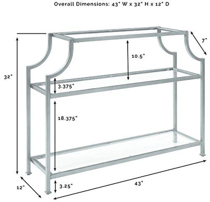 Aimee Sofa Console Table with Storage Shelves for Hall, Entryway, or Living Room, Gold and Glass