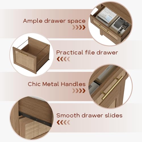 47" Farmhouse Rattan Executive Desk with File Drawer, Brown, view 6