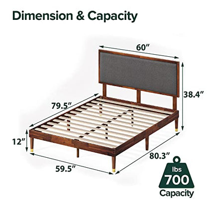 Raymond Wood Platform Bed Frame with Adjustable Upholstered Headboard, view 3
