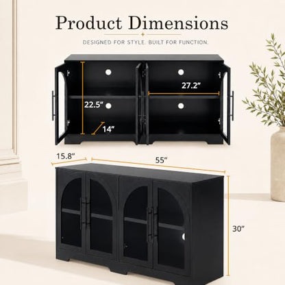 Sideboard Buffet Cabinet with Arched Glass Doors, Adjustable Shelves, view 4