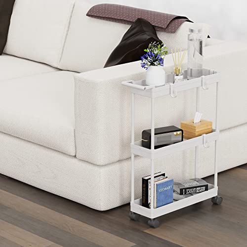 3-Tier Slim Rolling Cart w/Handle 5.5" Wx27.5 H, White, view 7
