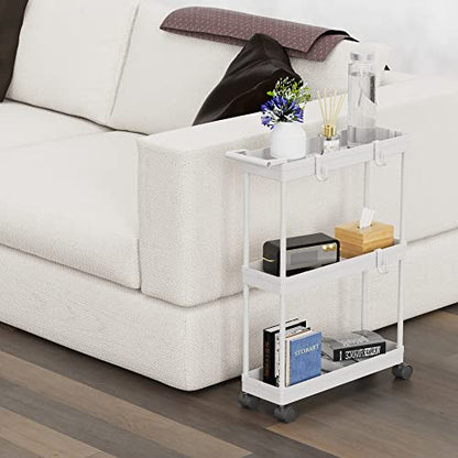 3-Tier Slim Rolling Cart w/Handle 5.5" Wx27.5 H, White, view 7