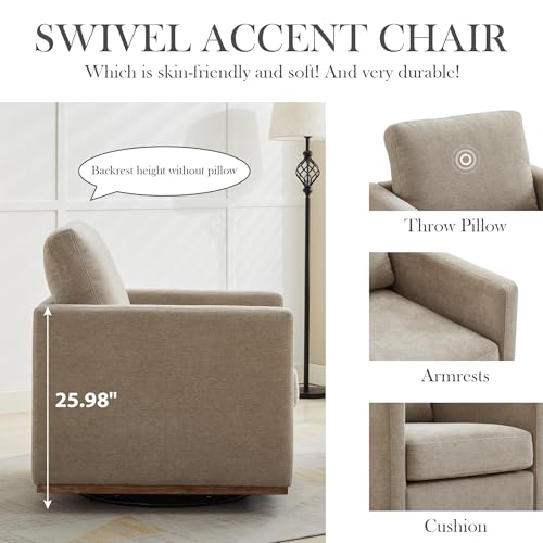 30.7" W Swivel Accent Chair, Mid Century Modern Swivel Chair for Living Room, Comfy Small Accent Chair, Wavy Chenille, Taupe