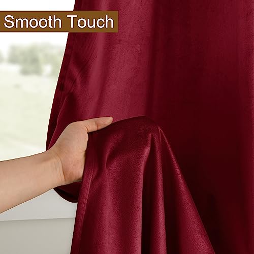 Wine Red Blackout Velvet Curtains Tieable Grommet Thermal Insulated Christmas Holiday Decorative Backdrops for Living Room Party Decor, W52 x L63 inch Long, 2 PCs
