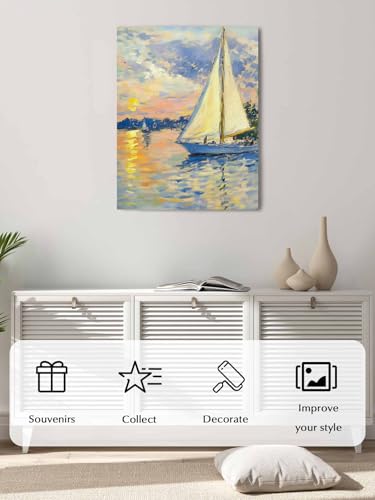 NuYeBiofx Coastal Ocean Sailboat Canvas Wall Art Prints,48"x32" Framed Picture Artwork Nautical Theme Oil Painting Art Printed Canvas Oil Painting for Living Room Bedroom Office,Ready to Hang
