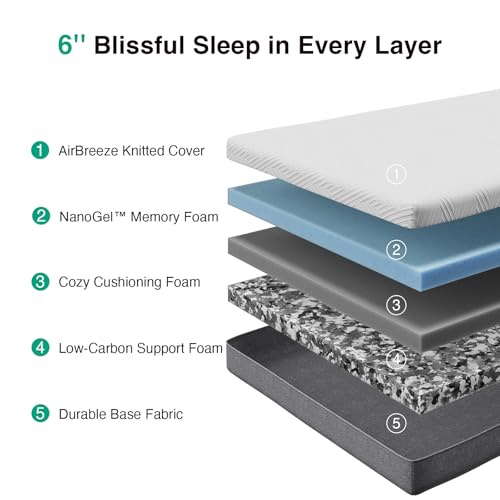 Bliss Mattress Twin, 6-Inch Gel Twin Size Memory Foam Mattress, view 4