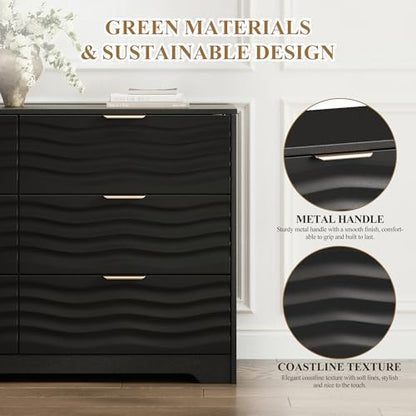 55" Wide Coastline Fluted 6 Drawers Dresser for Bedroom,Black, view 6