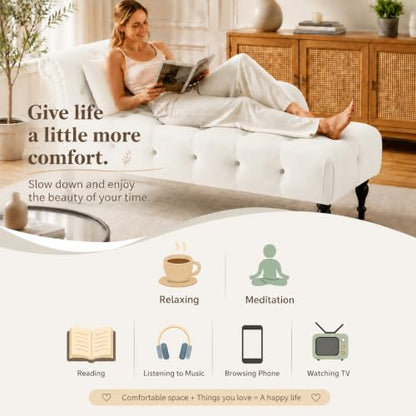 Velvet Chaise Lounge with Tufted Buttons & Nailhead Trim, view 4