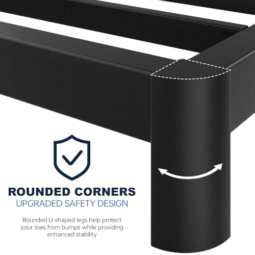 Queen Bed Frame, 4 Inch Low Profile Metal Platform Bed with Round Legs, view 6