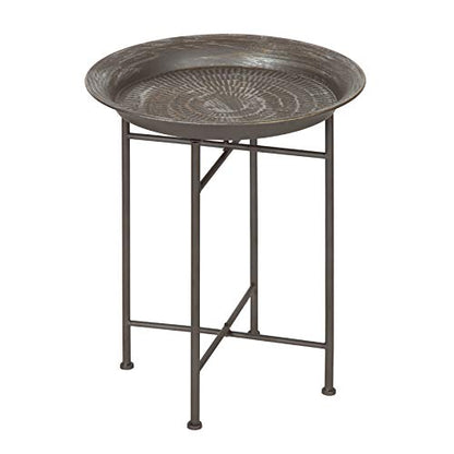 Mahdavi Hammered Metal Tray End Table, Pewter, 16.5 inch Diameter