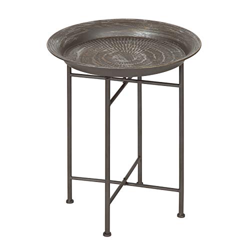 Mahdavi Hammered Metal Tray End Table, Pewter, 16.5 inch Diameter