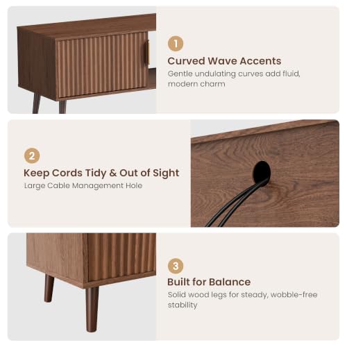 70" Mid Century Fluted TV Stand for Living Room - up to 80 Inch TVs, Walnut, view 6