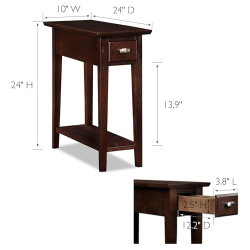 15-In Wide End Table, Solid Wood Construction, One Drawer, One Lower Shelf, Narrow Width, Easy-Assembly, Chocolate Oak, 15.0 In. W x 24.0 In. D x 24.0 In. H, 10071-CH