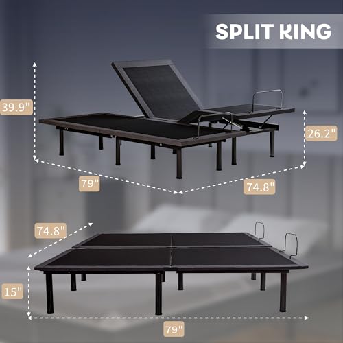 Split King Adjustable Bed Frame + 14 Inch Gel Memory Foam Mattress, view 3