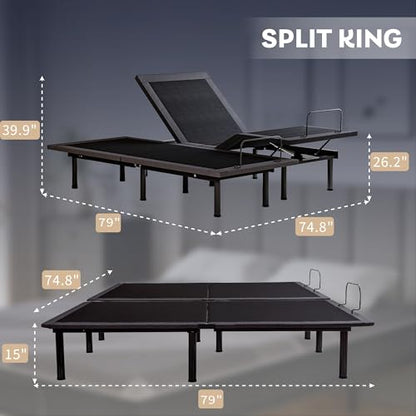 Split King Adjustable Bed Frame + 14 Inch Gel Memory Foam Mattress, view 3