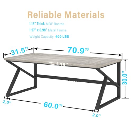 70 Inch Long Grey Desk, Large Home Office Computer Desk for 2 People, Industrial Wood and Metal Executive Work Writing Study Gaming Desk Table, Modern Bedroom Simple PC Laptop Desk Double Desk