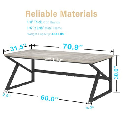 70 Inch Long Grey Desk, Large Home Office Computer Desk for 2 People, Industrial Wood and Metal Executive Work Writing Study Gaming Desk Table, Modern Bedroom Simple PC Laptop Desk Double Desk