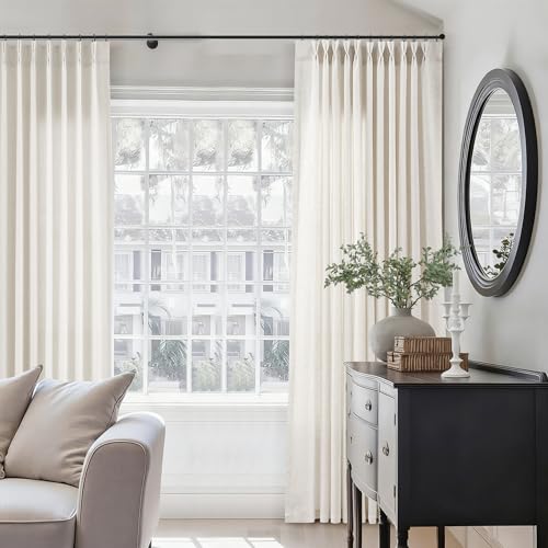 Natural Pinch Pleated Linen Curtains 84 Inches Long for Living Room