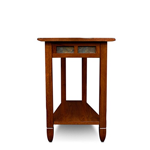 Slate End Table, Solid Wood, Narrow Wedge Shape, Slate Tile Insets, Bottom Display Shelf, Easy-Assembly, Rustic Oak, 23.5 in. L x 17 in. W x 24 in. H, 10056