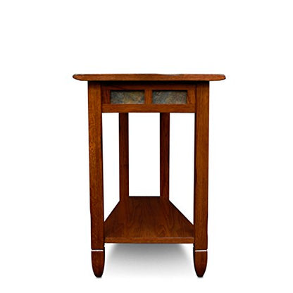 Slate End Table, Solid Wood, Narrow Wedge Shape, Slate Tile Insets, Bottom Display Shelf, Easy-Assembly, Rustic Oak, 23.5 in. L x 17 in. W x 24 in. H, 10056