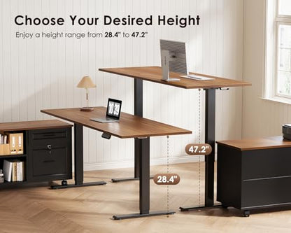 55" L Shaped Electric Standing Desk with Cabinet Sets, Walnut/Black, view 7