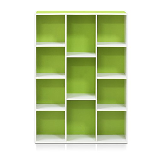 Furinno White Green 11-Cube and 5-Cube Bookcases