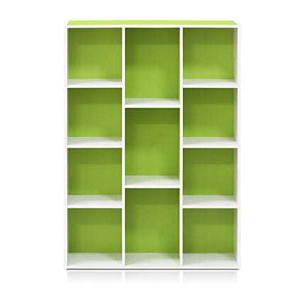 Furinno White Green 11-Cube and 5-Cube Bookcases