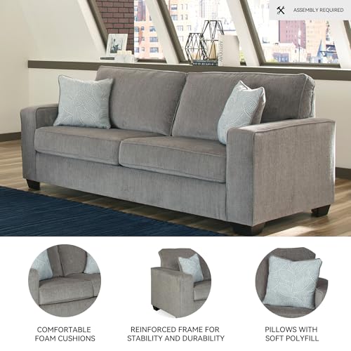 Signature Design by Ashley Altari Sofa, Couches for Living Room with 2 Accent Pillows, Chenille Fabric Upholstery, Anti-Sag Platform Foundation for Daily Use, Alloy Light Gray, 85 Inches