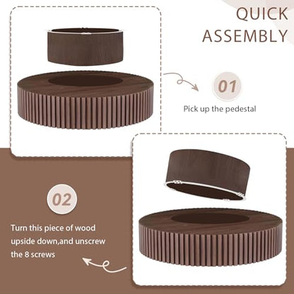 31.49" Walnut Coffee Table Round Wood, Modern Unique Fluted Tea Table, Contemporary Drum Circle Accent Center Table for Living Room, Small Space, Apartment