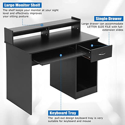 PayLessHere Office Desk, Computer Desk with Drawers Keyboard Tray 43" Study Writing Desks for Home with Storage Shelves, Desks & Workstations