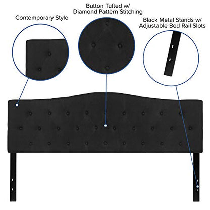 Cambridge Tufted Upholstered King Size Headboard in Black Fabric