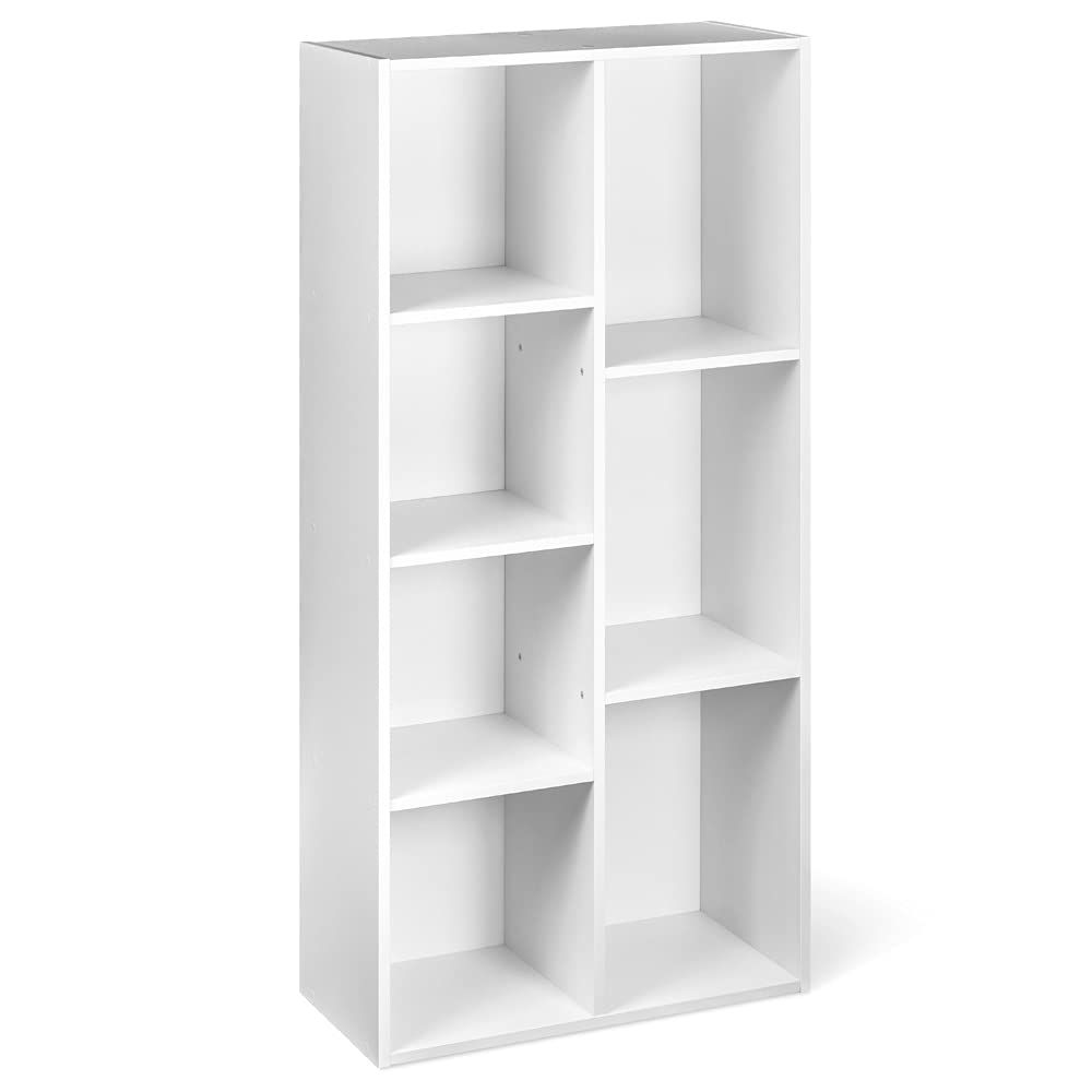 7 Cube Organizer Bookcase, Storage Shelf for Home and Office, Display Storage Organizer, Sturdy with Easy Assembly, 9.25"D x 19.49"W x 41.73"H, White