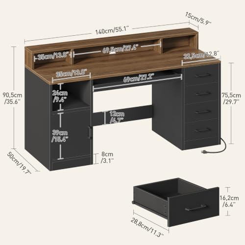 55" Office Desk with Drawers, Farmhouse Executive Desk with Drawers, view 3