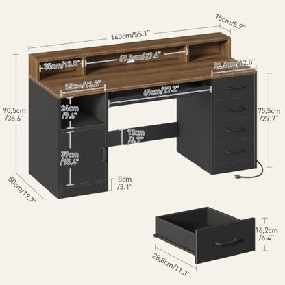 55" Office Desk with Drawers, Farmhouse Executive Desk with Drawers, view 3