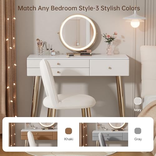 39" White and Gold Vanity with Lights and Chair, view 5
