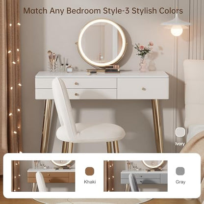 39" White and Gold Vanity with Lights and Chair, view 5