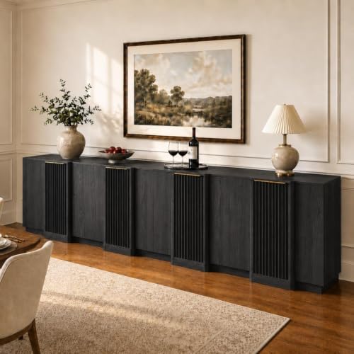 Fluted Buffet Cabinet with Storage, 110" Accent Sideboard Credenza, view 8